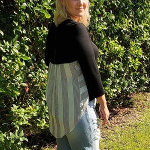 Doe & Rae Black Top with a Black & White Striped Back